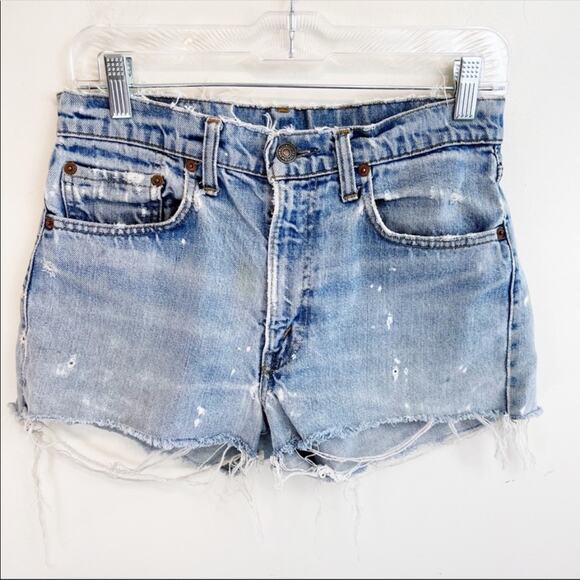 Vintage Levi's Paper Tag Custom Painted Raw Hem Distressed Shorts Size Small - Picture 5 of 5